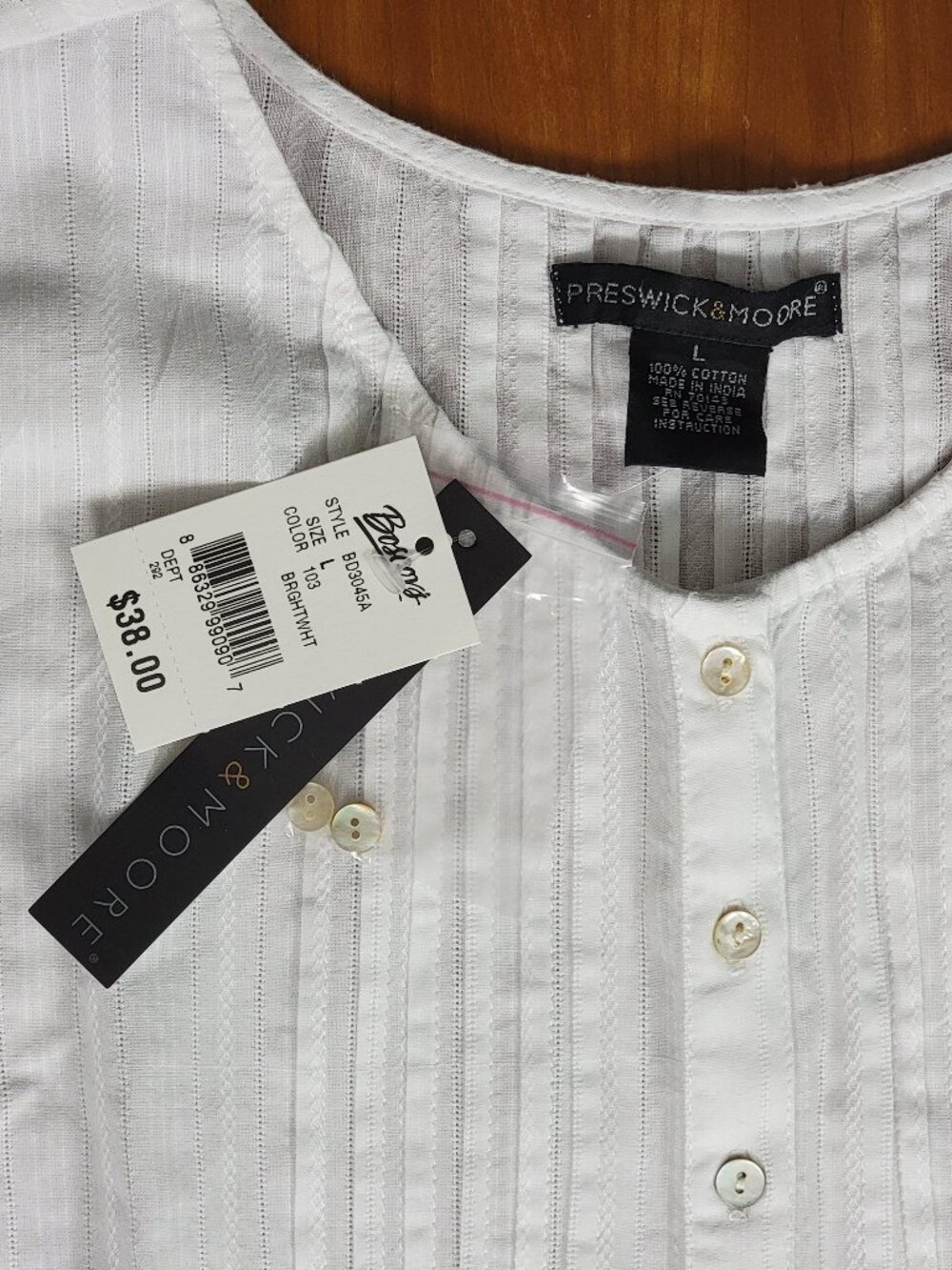NWT Preswick & Moore White Sleeveless Cotton Pintuck Blouse - L - Picture 8 of 8
